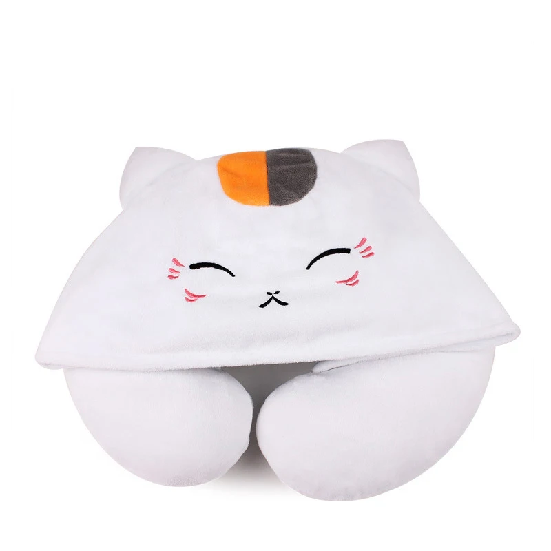 1pcs Cartoon Animals U Shaped Neck Pillow with Hat Nyanko Sensei Portable Travel Hooded Pillow Support Head Rest Neck Cushion