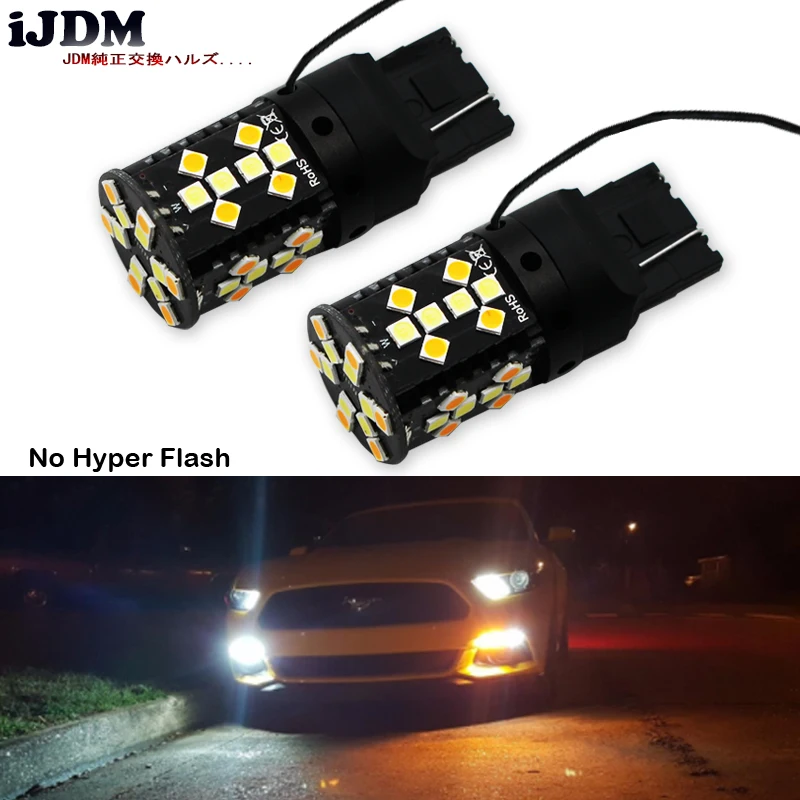IJDM без Hyper Flash 7440 светодиодный W21W T20 Белый/янтарный лампы для 2015 up Ford Mustang дневные