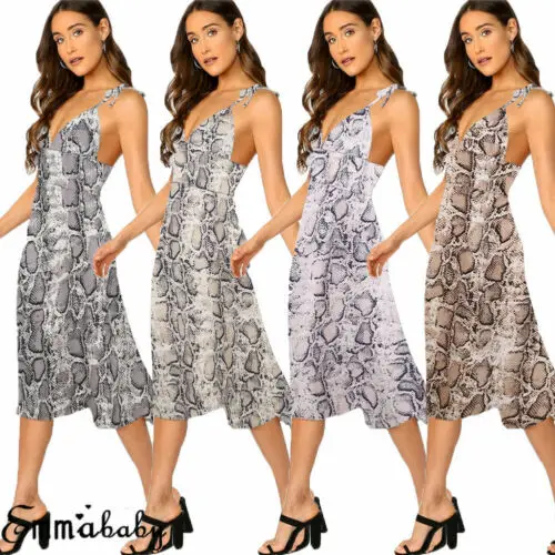

Women's Strap A line Waistline Midi Dress Casual snake print Dress