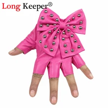 Женские перчатки вечерние женские новые полу без пальцев перчатки из искусственной кожи лук варежки Half-палец женские танцевальные перчатки G-082