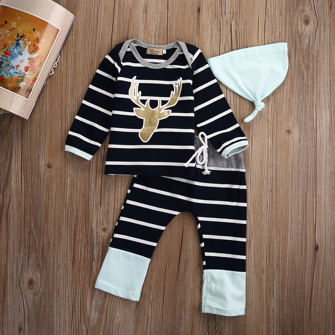 

3pcs Baby Boy Girl Kids Newborn Infant Romper Hat Bodysuit Outfits Clothing Set