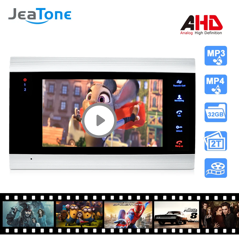 720P/AHD Intercom 4 Wired 7'' Video Door Phone DoorBell Door Speaker Security System Voice message/Motion Detection/MP4 Player