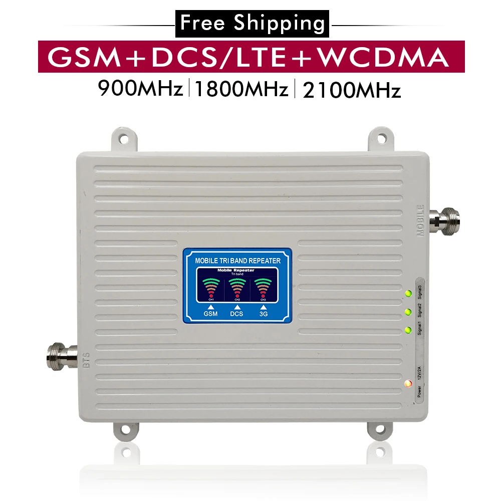 65 дБ усиление 2G 3G 4G трехполосный Усилитель GSM 900 + DCS/LTE 1800 WCDMA UMTS 2100 мобильный