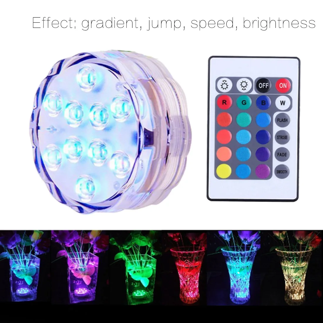 Underwater Submersible Vase 10 Led Remote Controll RGB Candle Light