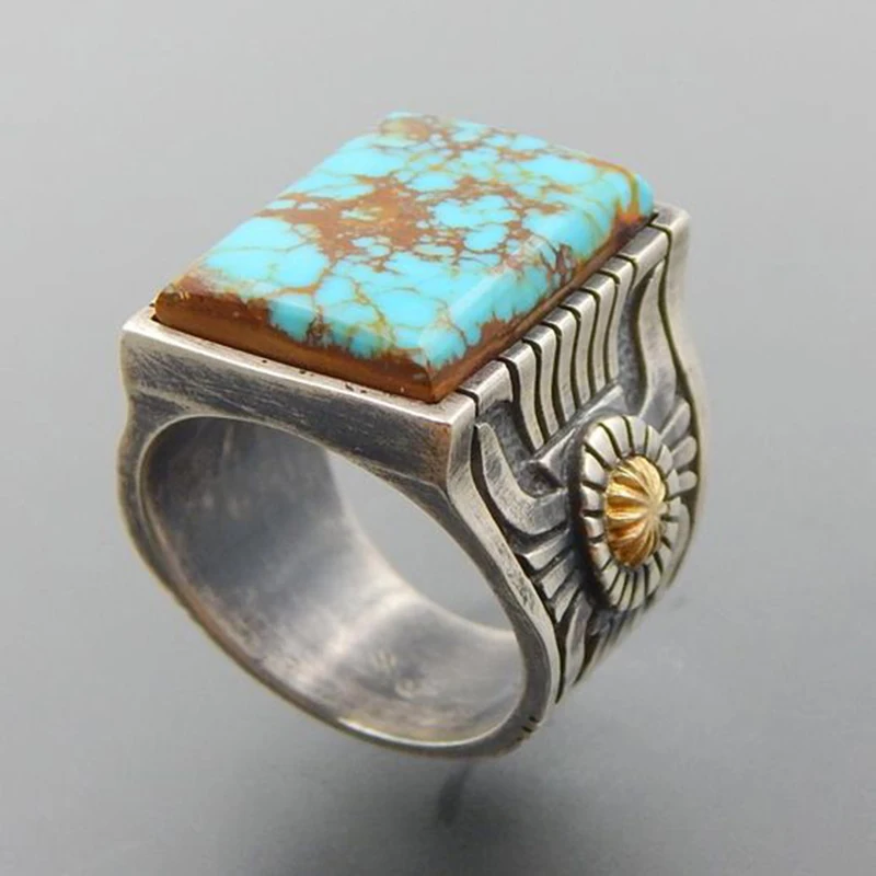 Винтажное античное кольцо с зеленым камнем, модное ювелирное изделие, голубой бирюзовый палец, кольцо для женщин, свадебные кольца на годовщину O3M031