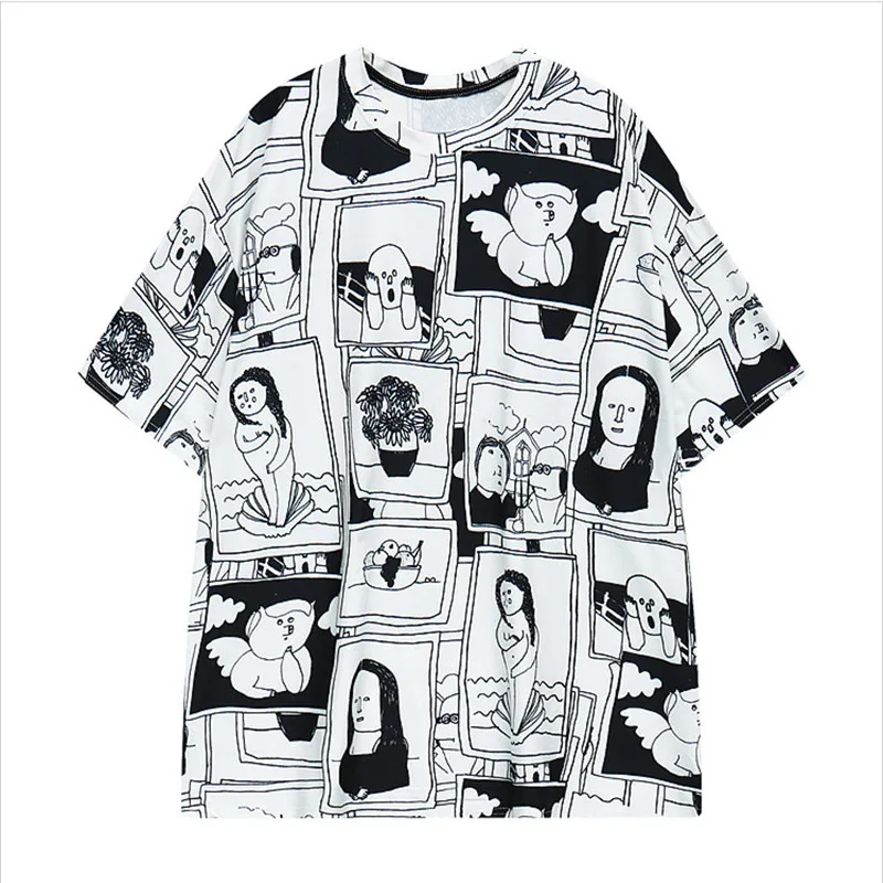 

Harajuku Funny Illustration T-Shirt Cool World Famous Kawaii Hip Hop Black White Streetwear Women/men's Summer T Shirt Plus Size