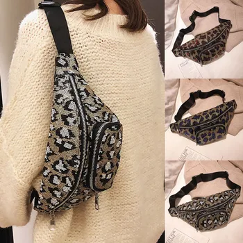 

Fashion sports pockets zipper sequins leopard sports pocket Messenger bag sports chest pockets bolsa cintura6.09e/0.8