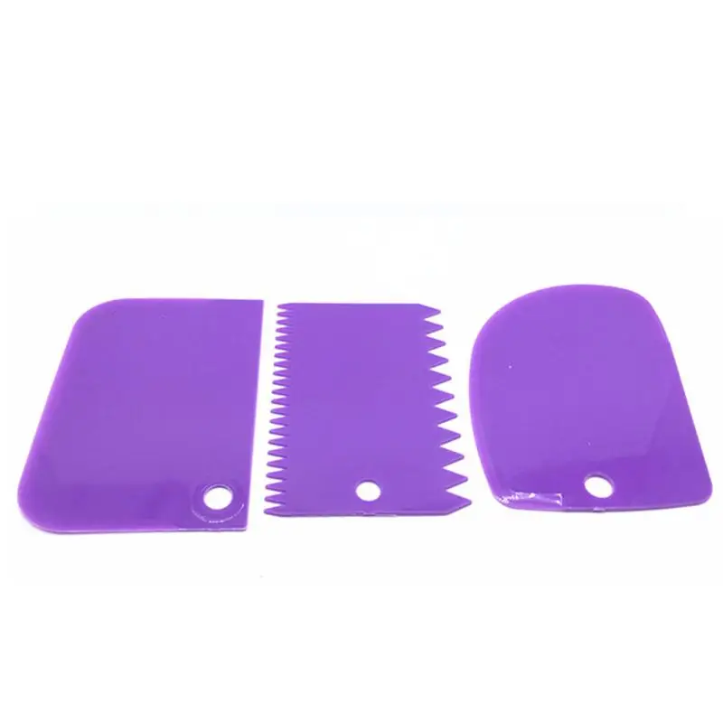 3 шт./компл. пластиковый нож для теста глазурь скребок для мастики с зазубренными краями простой Гладкий торт весло шпатели для торта выпечки Кондитерские инструменты - Цвет: purple