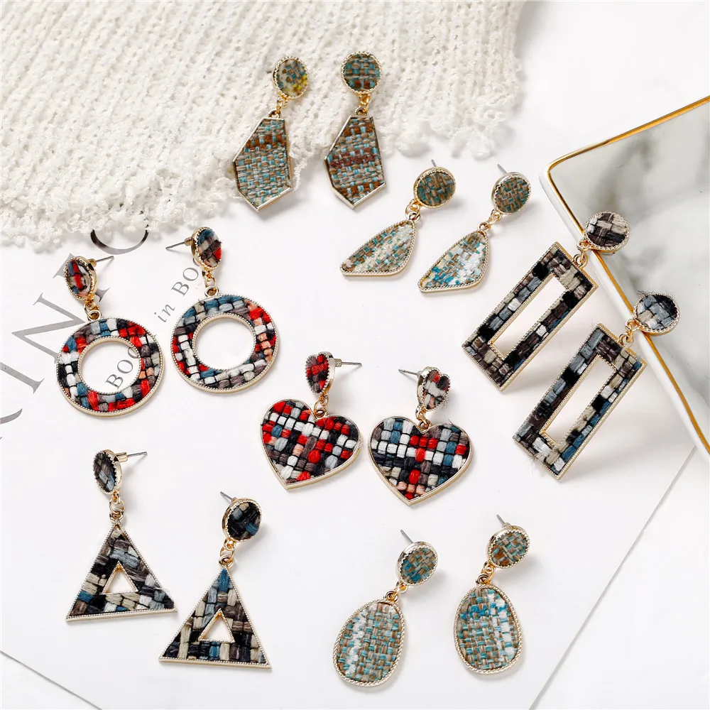 17KM Fashion Geometric Cotton Drop Earrings For Women Vintage Heart Round Triangle Dangle Earring Brincos Pendant Jewelry Gifts