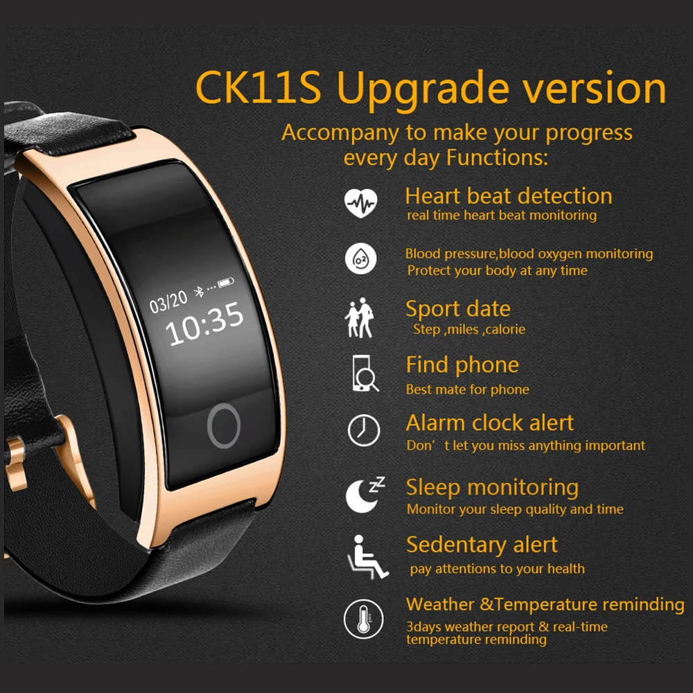 Fashion Smart Wristband Men Women CK11S Blood Pressure Heart Beat Blood Oxygen Sports Watches Fitness Tracker Bracelet 2017 (4)
