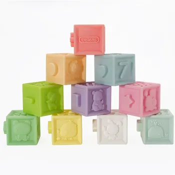 

Silicone Baby Comfort Rattles Mobiles 3D Silicone Building Blocks Early Educational Toys musical rubber building blocks
