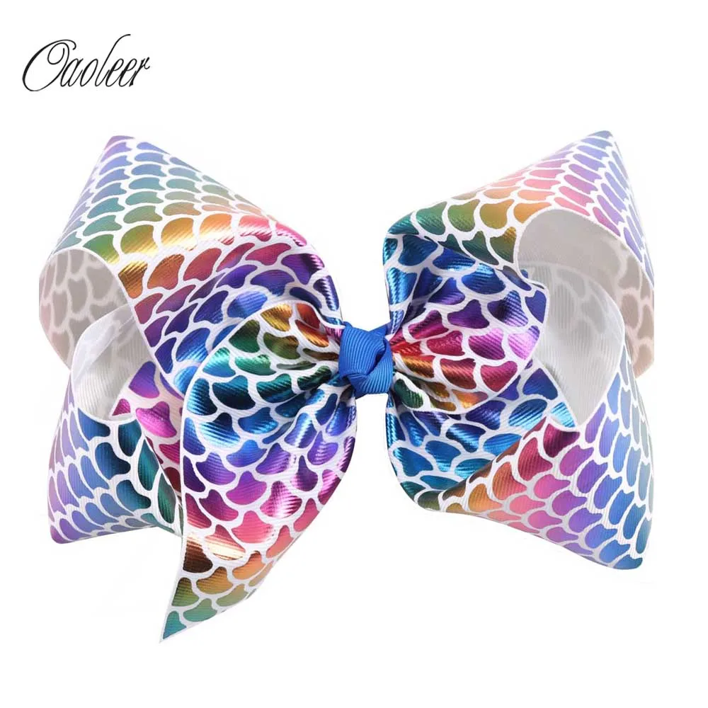 7" Jumbo White Mermaid Hair Bow Hair With Clip Handmade