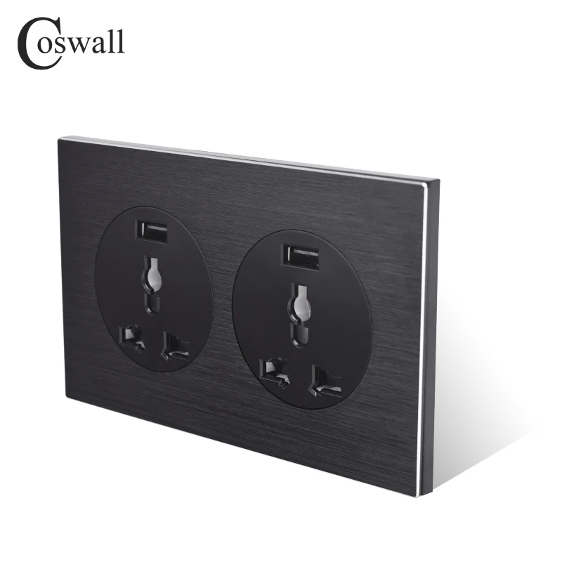 Coswall алюминиевая панель 2 Gang 13A настенная розетка универсальная с двойным USB
