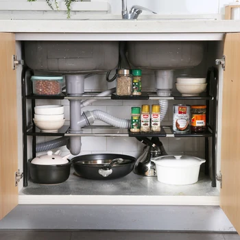 

Stainless steel sink shelf floor landing rack kitchen multilayer telescopic storage rack pot rack