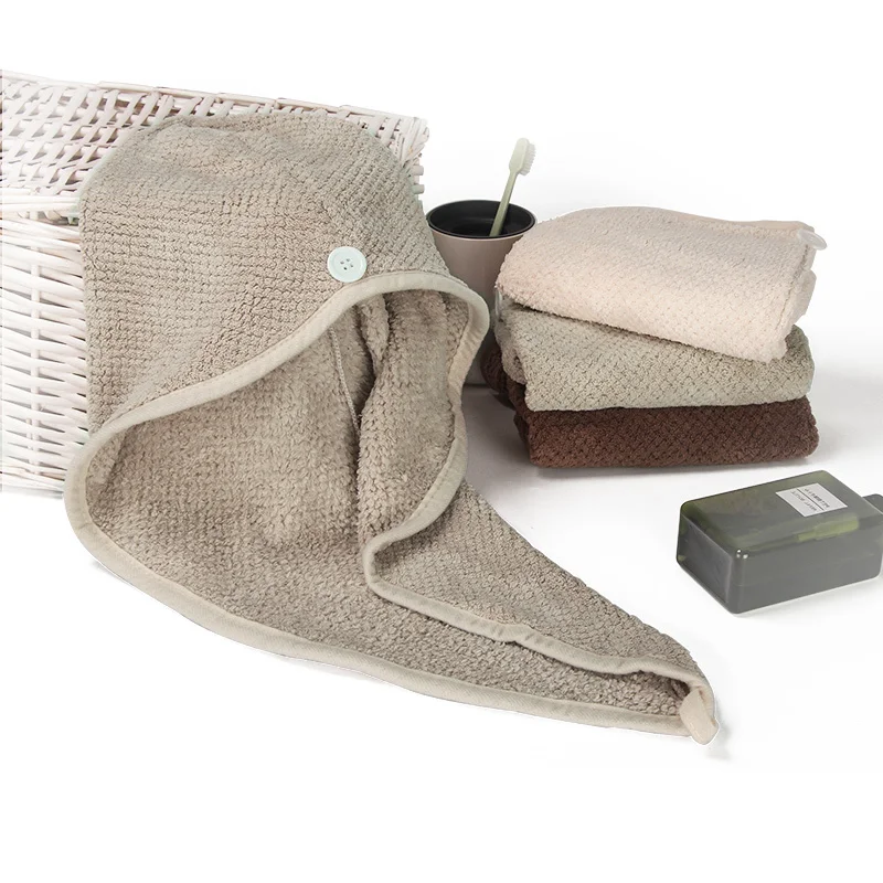 EHEH Solid Color Hair Dry Cap Wrap Turban Drying Bath Shower Hat with Button Bathroom Magic Dry Hair Hat Magic Hair Dryer