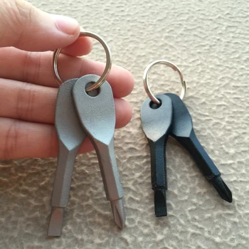 

1 Set 2Pcs Stainless Steel Multifunction Screwdriver Key Shape Mini Slotted Phillips Screwdrivers Keychain Pocket Repair Tool