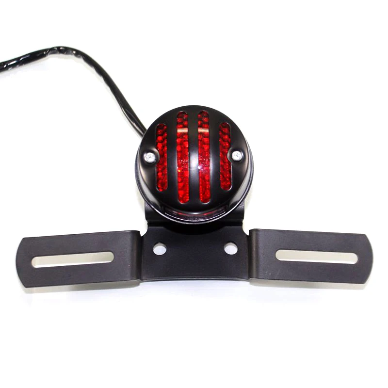 

Black Grill Motorcycle Metal LED Rear Brake Lights License Plate Integrated Taillight Red Lens For Harley Chopper Touring ATV