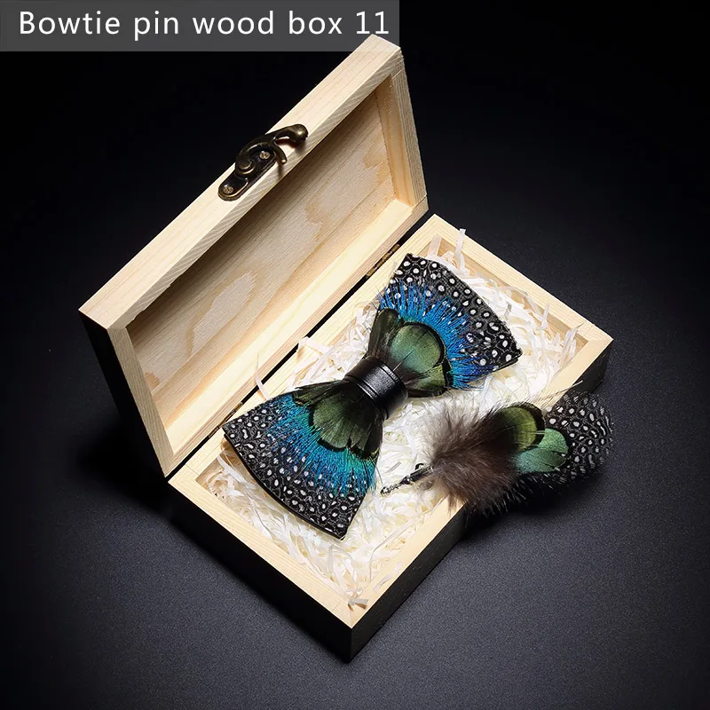 Bowtie pin woodbox11 JEMYGINS, дизайн, галстук-бабочка, перо, бант, изысканная ручная работа, Мужская брошь для галстука-бабочки, деревянная булавка, подарочный набор, Свадебная вечеринка - Цвет: Bowtie pin woodbox11