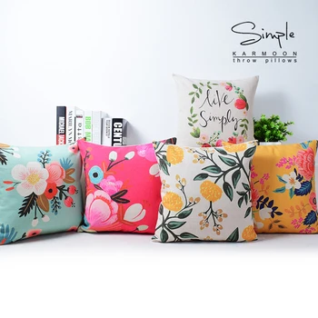 

American style Rural Pillow Case Home Decorative Chair Waist Pillow Colorful flowers 6633 Thick Linen Pillowcase Sofa Cushion