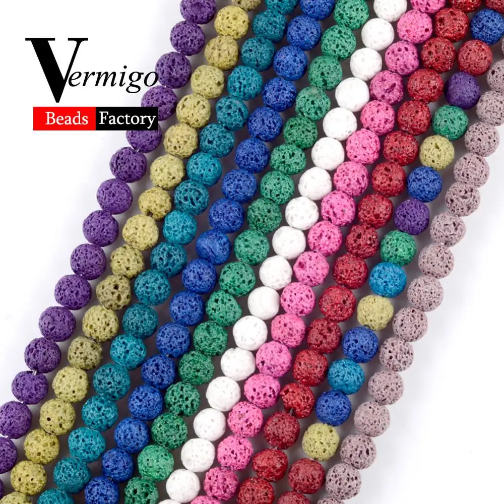 

Free Shipping Natural Stone Volcanic Rock Lava Beads For Jewelry Making Round Charm Loose Beads Diy Bracelet 4-12mm 15" 11 Color