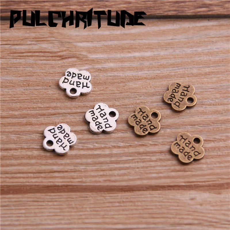 

PULCHRITUDE 100PCS 8*8mm Metal Alloy Two Color Double Letter Florets Charms Pendants for Jewelry Making DIY Handmade Craft P6577