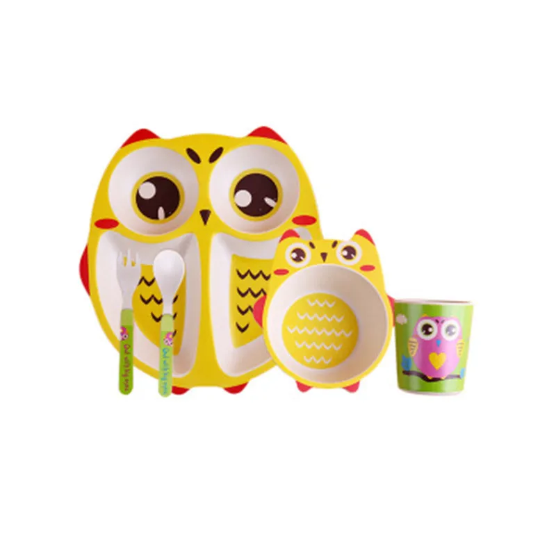 ideacherry 5Pcs/Set Baby Dish Tableware Set Eco Bamboo Fiber Bowl with Cup Spoon Plate Fork Feeding Dishes for Kid Utensils Gift ideacherry 5Pcs/Set Baby Dish Tableware Set Eco Bamboo Fiber Bowl with Cup Spoon Plate Fork Feeding Dishes for Kid Utensils Gift