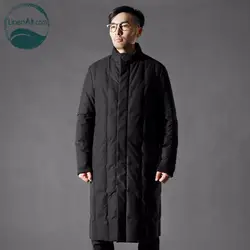 Linenall мужская пуховая куртка мужская зимняя 100% хлопок Плотный пуховик мужской выше колена вниз мужчины QF