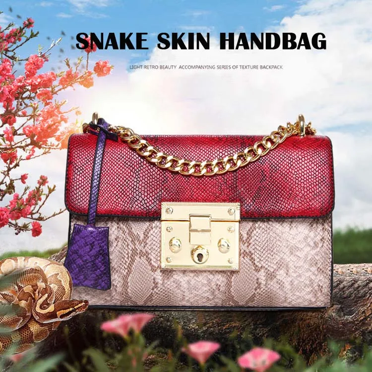 Women Colorful Snake Skin Print Flap Handbag (1)