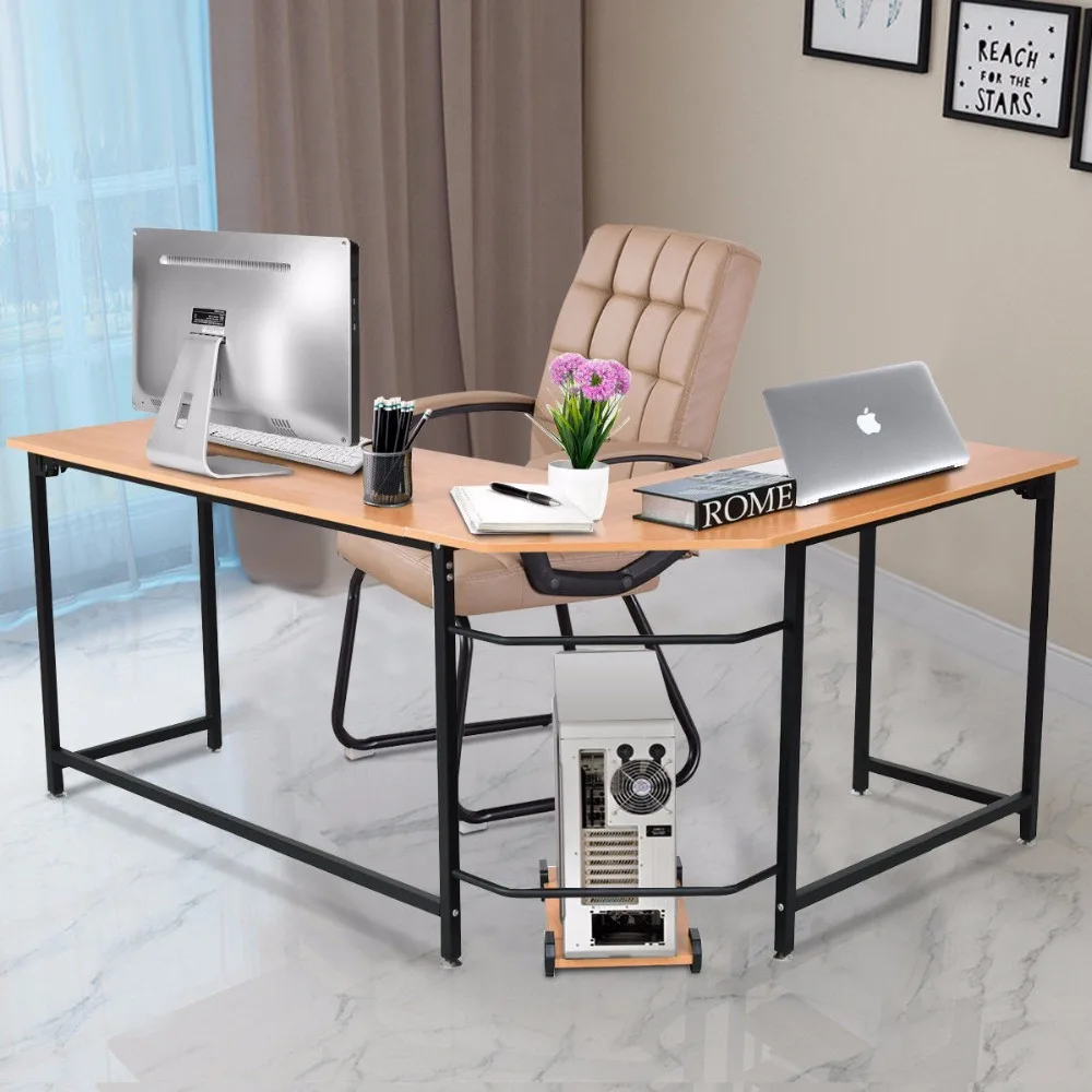 Us 125 99 Goplus L Shaped Corner Computer Desk Pc Latop Study Table Modern Workstation Home Office Commercial Furniture Hw56370 On