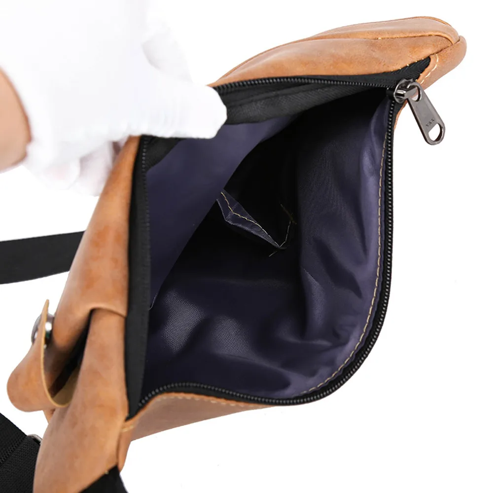 Повседневная винтажная Мужская Уличная однотонная квадратная кожаная сумка-мессенджер на молнии, нагрудная сумка, сумка на талию, bolsa masculina HW
