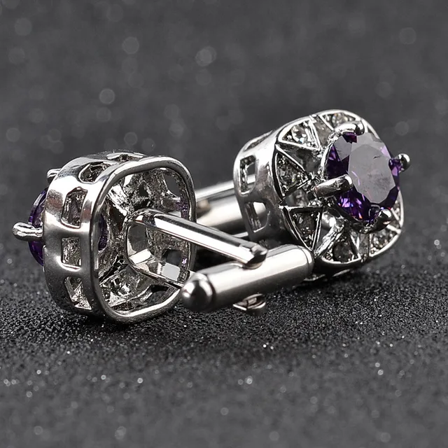 Fashion Luxury Crystal Cufflinks 2 Colors Option White Qurple Top Quality Rhinestone Design Hotsale Cufflink Whoelsale & Retail - AliExpress