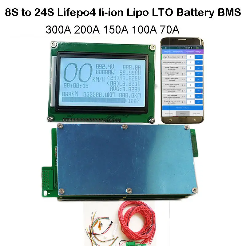 

8S 24S Lifepo4 li-ion Lipo Battery Protection Board Smart BMS Balance Bluetooth with display 300A 200A 150A 100A 70A