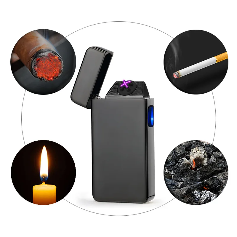 Ветрозащитный пульсирующая с двойной дугой плазменной резки сигарета, Зажигалка зарядное устройство USB металлическая зажигалка