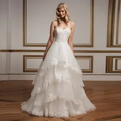 Vestidos De Noiva Casamento Элегантный Милая с открытыми плечами Свадебные платья 2016 органза аппликации кружево слоев