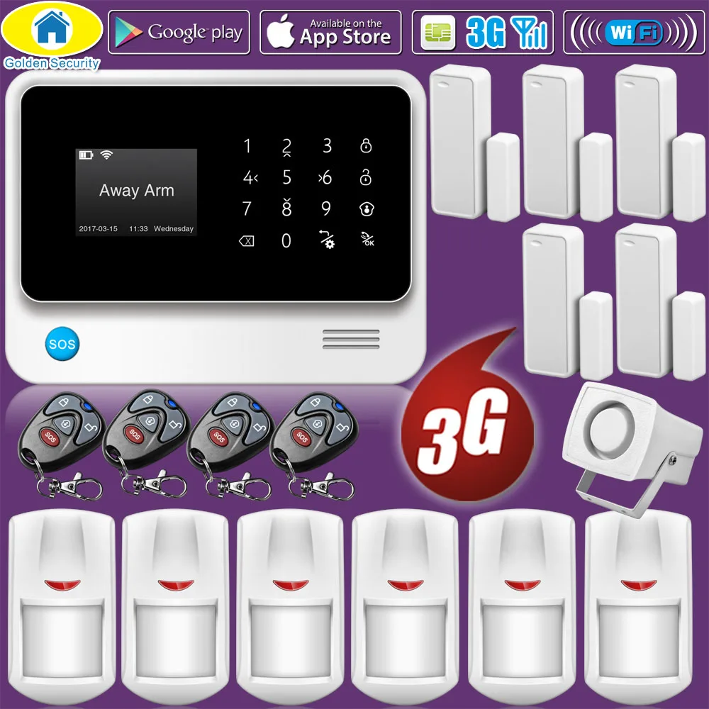 Золотая безопасность Многоязычная G90B плюс WiFi 2G 3g GSM WCDMA беспроводная домашняя система сигнализации pir детектор двери сенсор - Цвет: 3G Version