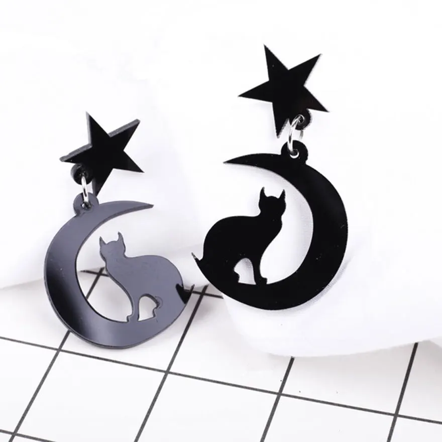 

2018 new fashion design white black pink sailor moon earring cute girl cat star earring for women moon jewelry ear accessories