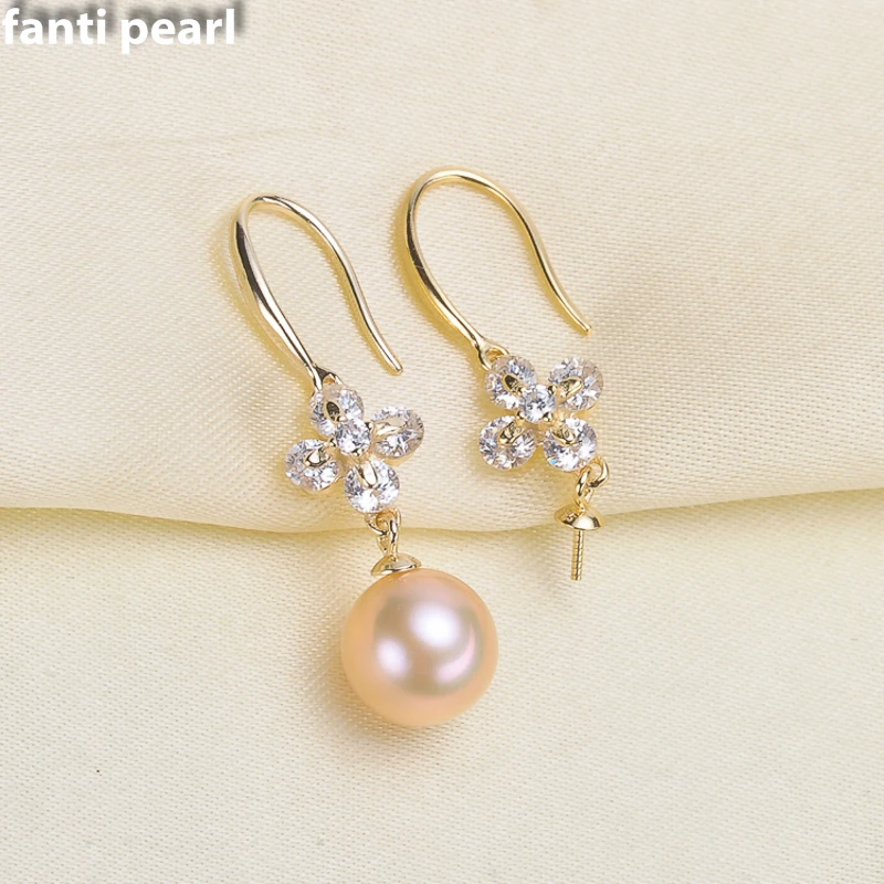 

FANTI Real Natural freshwater pearl earring s925 sterling silver ear stud for women Natural pearl jewelry earring 7-9mm