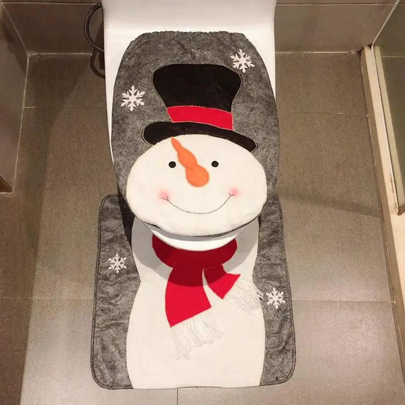 

2pcs Toilet Foot Pad Seat Cover Cap Christmas Decorations Happy Santa Toilet Seat Cover and Rug Santa Claus Christmas for Home