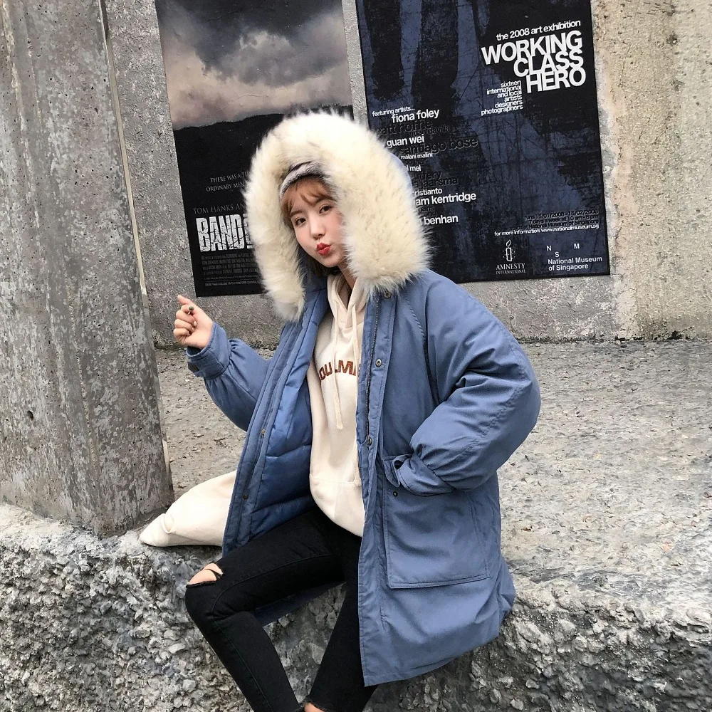 Длинное зимнее пальто для женщин 2019 большая хлопковая куртка с капюшоном и