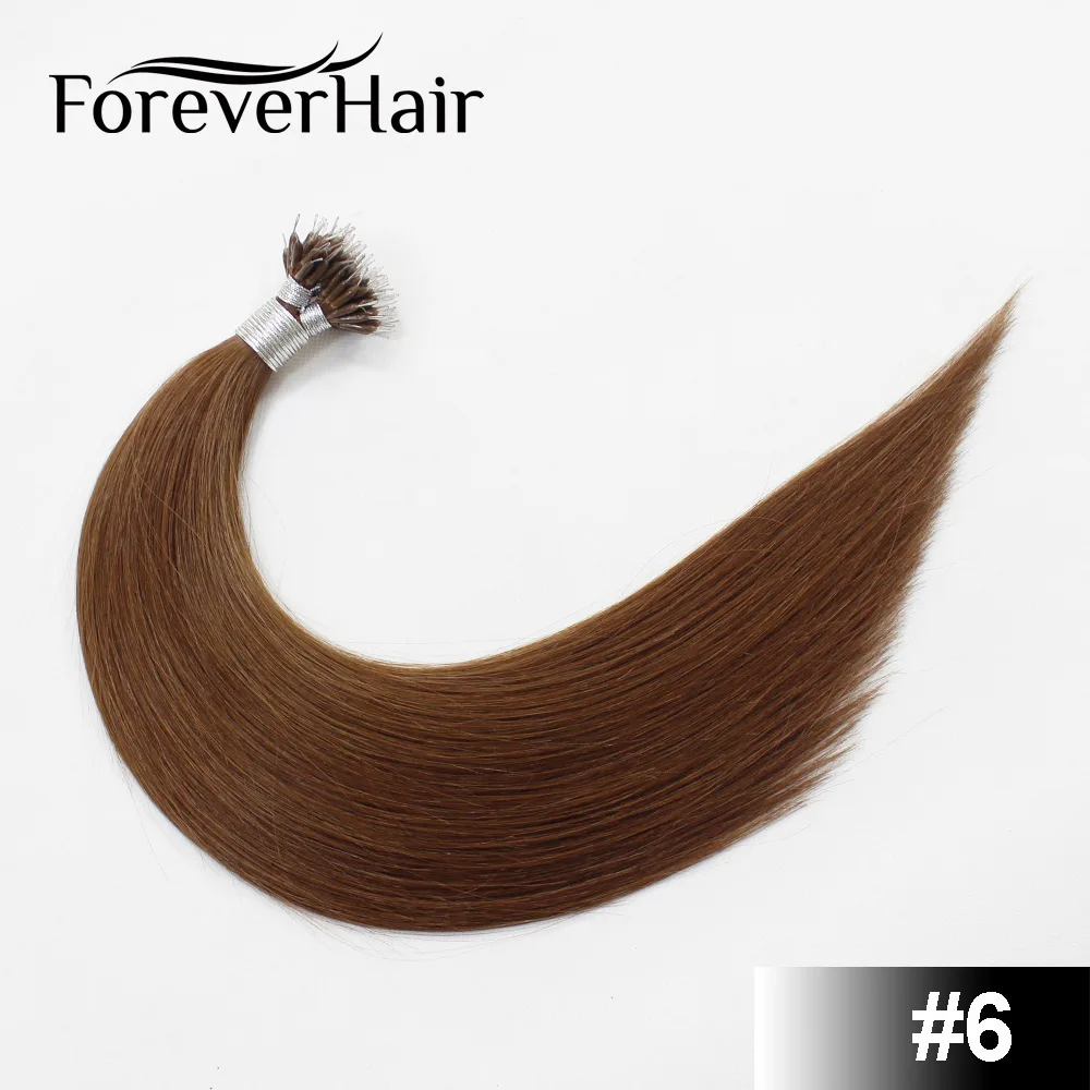 FOREVER HAIR 0,8 г/локон 14 дюймов настоящие человеческие волосы Remy Nano Ring для наращивания на всю кутикулу с микро бусинами прямые европейские волосы на Капсулах - Цвет: #6