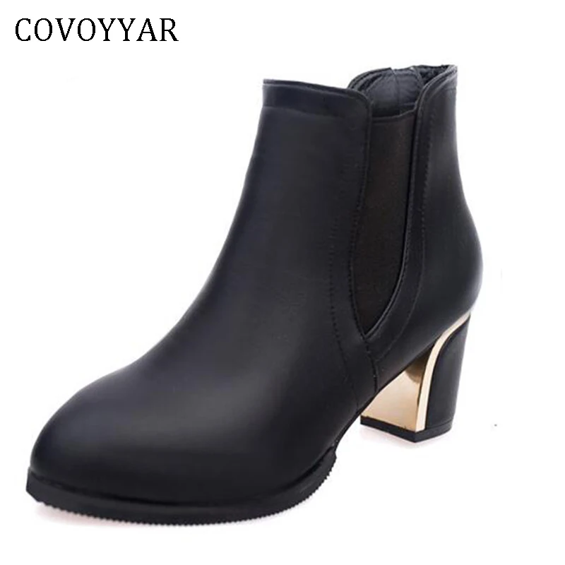 

COVOYYAR 2019 Thick Heel Ankle Boots Winter Autumn Woman Shoes European Black Classic Lady Pumps Casual Booties Size 35-40 WBS4