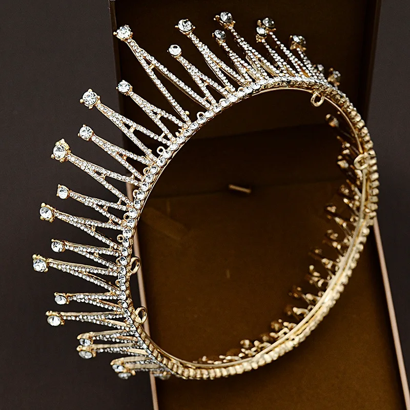 

Luxurious Royal Queen Crowns Crystal Pearls Beaded Diadem Events Hair Accessories Headpieces Junior Quinceanera Gold Crowns