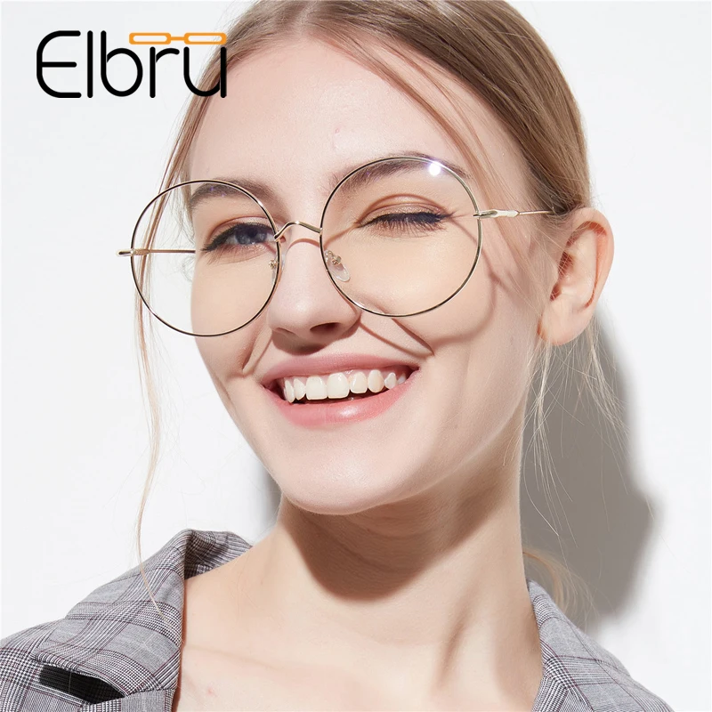 Elbru оверсайз металлическая круглая оправа для очков женщин высокое качество