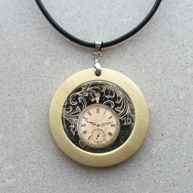 Free shipping Vintage Clock Necklace Round clock pocket watch pendant