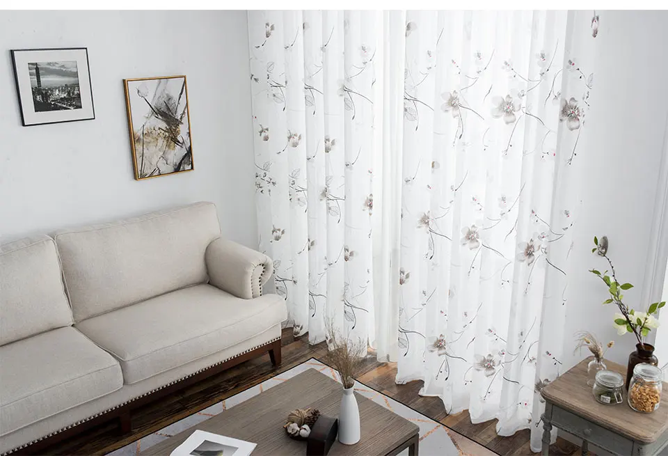Современные сплошные тюлевые шторы ENHAO с цветочным принтом для гостиной, спальни, кухни, сплошные оконные шторы из вуали, тюлевые шторы, ткань