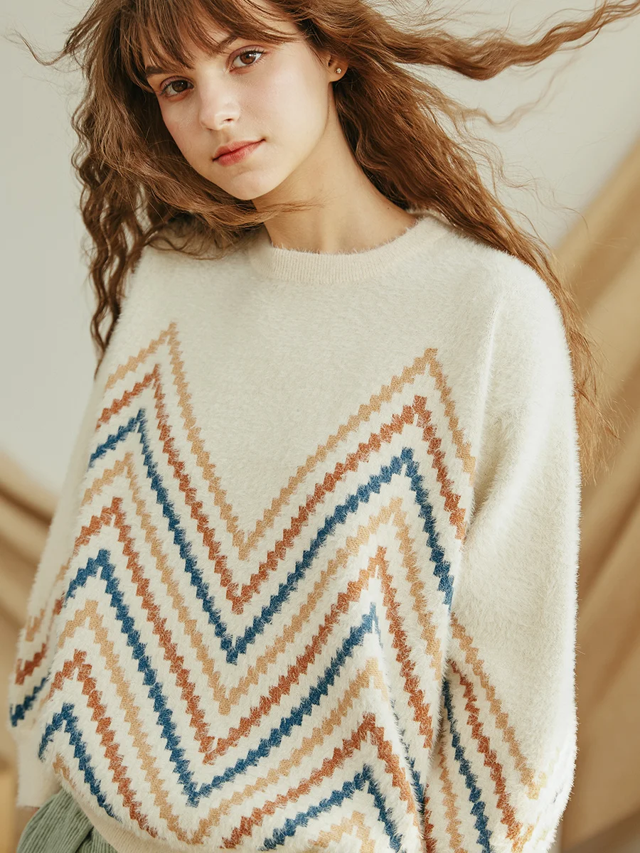 

LYNETTE'S CHINOISERIE Spring Winter Original Design Women Loose Thick Warm All-match Vintage Soft Anti-pilling Pullovers Sweater