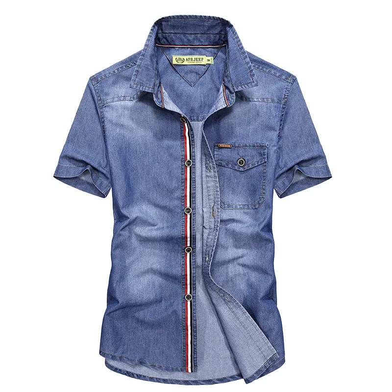 Men Shirts Summer Denim Shirt Men Short Men Military Casual Loose Camisa Masculina Jeans Shirt