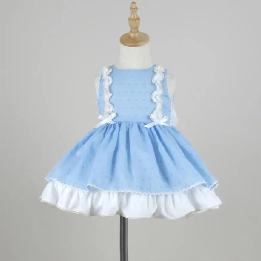 

Summer Vintage Spanish Style Dress Lace Spliced Bow Cute Dress For Girl Cotton Princess Party Dress kids clothes Vestidos Y1152