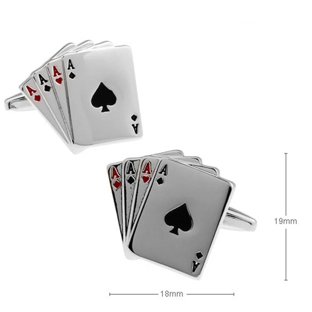 1 пара модные мужские 4A покерные серебряные Прямоугольные запонки из нержавеющей стали покерные Ace Свадебная подарочная одежда аксессуары