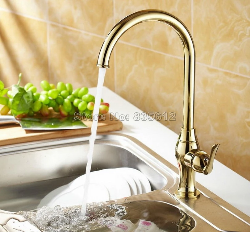 kruis maak een foto Doe mijn best Luxe Goud Kleur Messing Zwanenhals Stijl Swivel Uitloop Gootsteen Kraan  Enkele Handgreep Wastafel mengkraan Wsf075|mixer tap|kitchen sink faucettap  tap - AliExpress